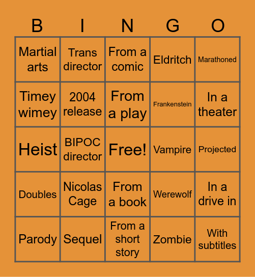 2026 Movie Bingo Card
