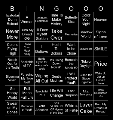 Persona songs top 100 Bingo Card