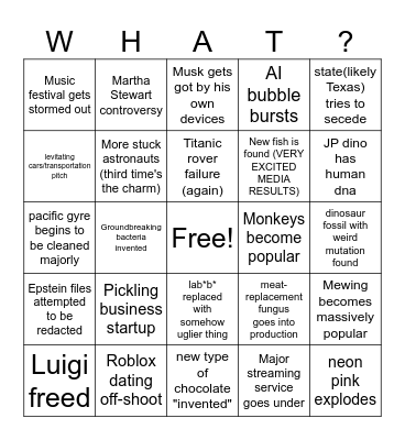 2026 Weird Events Bingo Card