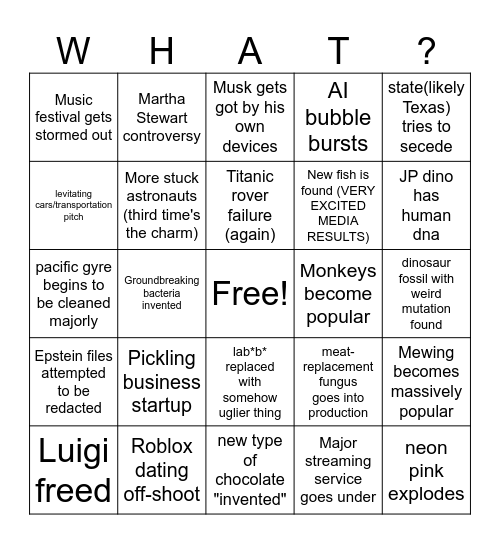 2026 Weird Events Bingo Card