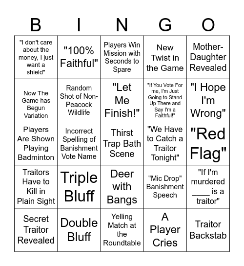 The Traitors Season 4 Bingo Card