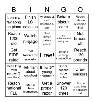 2026 Personal Goals Bingo Card