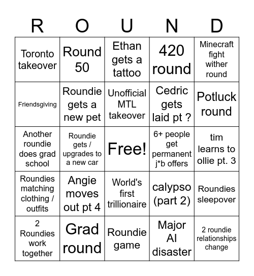Roundies Bingo 2026 Bingo Card