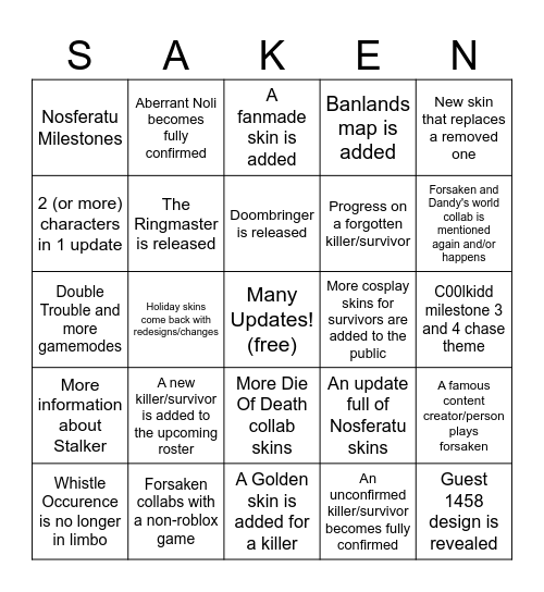 Forsaken 2026 Predictions Bingo Card