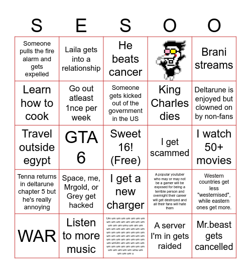Seso 2026 bingo Card