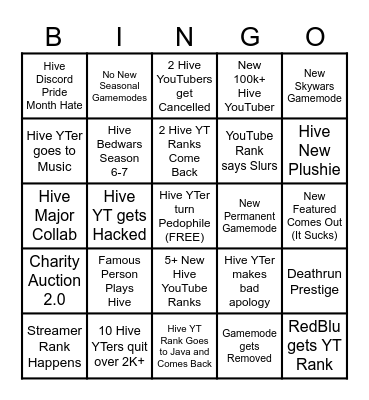 Hive 2026 Bingo Card