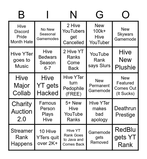 Hive 2026 Bingo Card