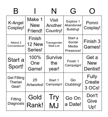 New Years Resolutions Bingo Card