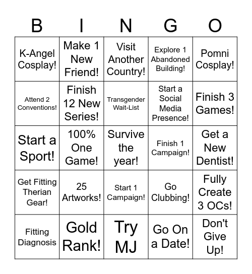 New Years Resolutions Bingo Card