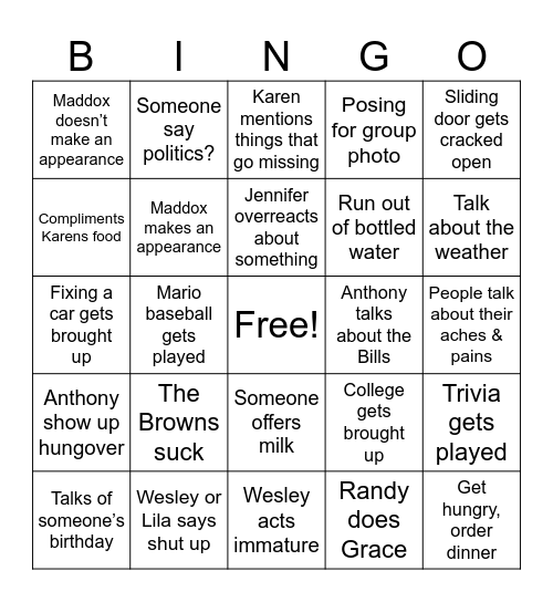 Laird Christmas Bingo Card