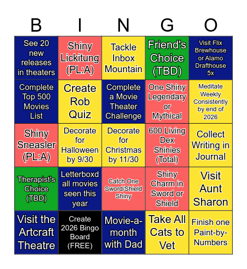 2026 Goals Bingo Card