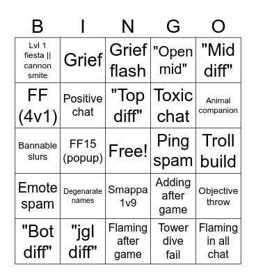 League bingo Card