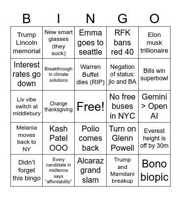 2026 Bingo Card