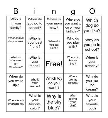5WH Bingo Card