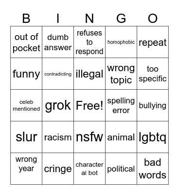 dumb ai responses Bingo Card
