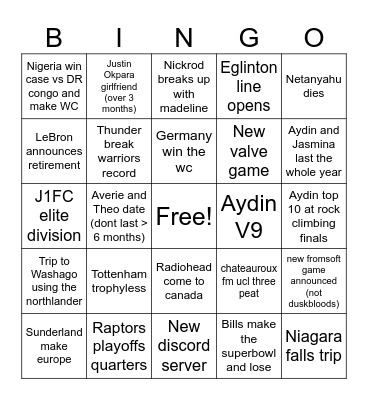 2026 bingo Card