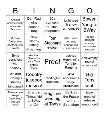 2026 Broadway BINGO Card