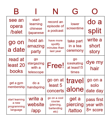 2026 bingo! Bingo Card