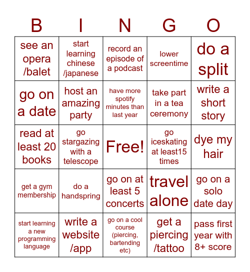2026 bingo! Bingo Card