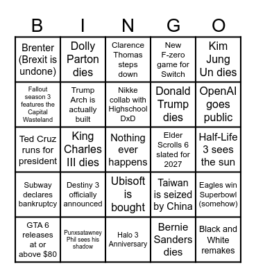 2026 Bingo! Bingo Card