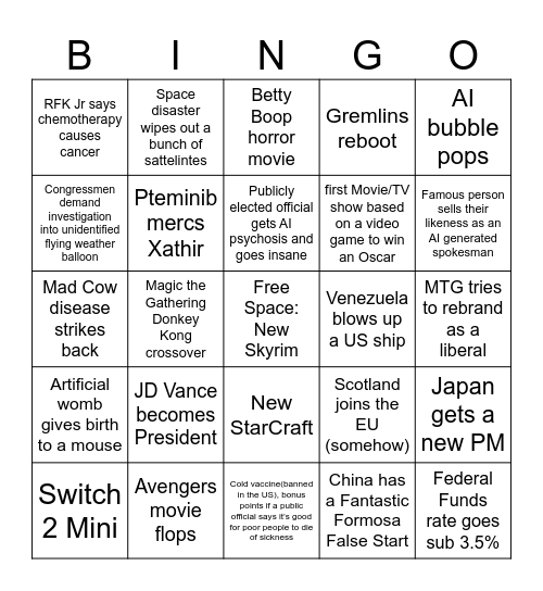 Scott's 2026 Bingo Card Bingo Card