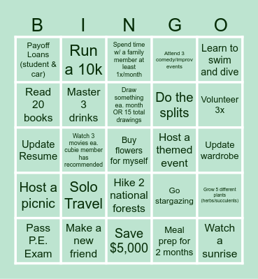 Jess' 2026 Bingo Card