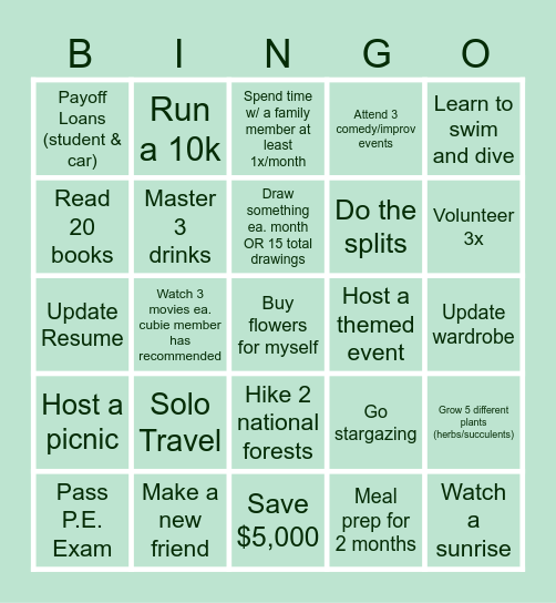 Jess' 2026 Bingo Card