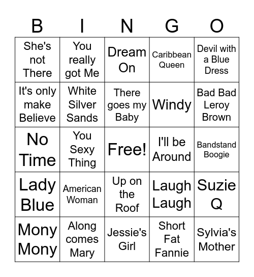 American Bandstand game 1 Bingo Card
