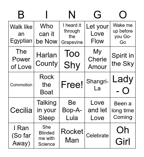American Bandstand game 2 Bingo Card