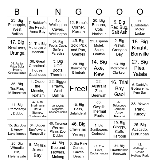 Queensland Trip Bingo Card