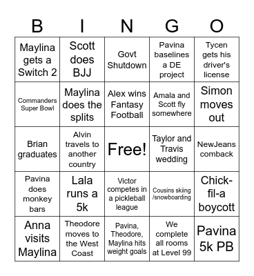 Pavina 2026 Bingo Card
