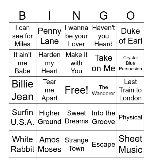 American Bandstand game 3 Bingo Card