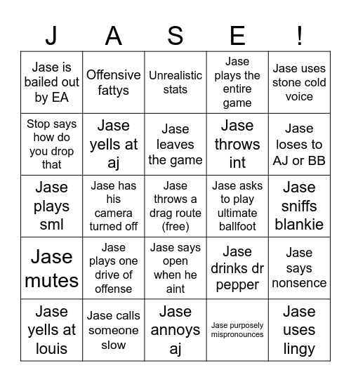 Jase Bingo Card