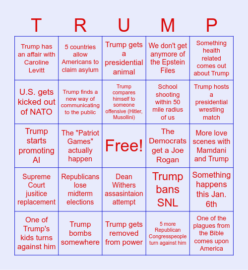 2026 Trump Bingo Card Bingo Card