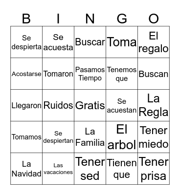 Christmas Break 1B Bingo Card