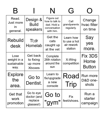 New Year, New Me Bingo Card