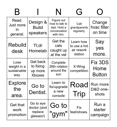 New Year, New Me Bingo Card