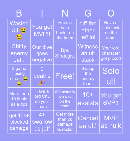 Marvel Rivals (rihanna lol) Bingo Card