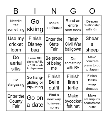 2026 Goals Bingo Card