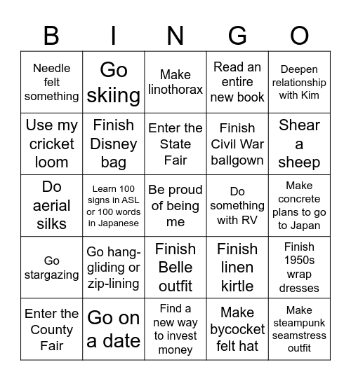 2026 Goals Bingo Card