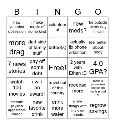 jenna's personal 2026 bingo Card