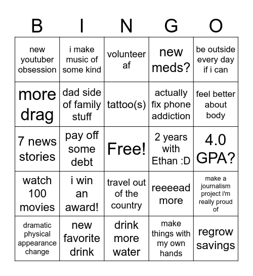 jenna's personal 2026 bingo Card
