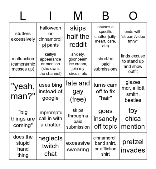 loofa donoscam bingo... Bingo Card