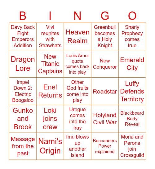 One Piece 2026 Bingo Card