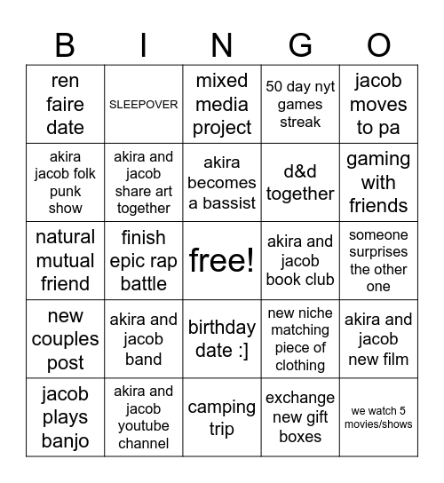 AKIRA AND JACOB PREDICTIONS (HOPEPOST) Bingo Card