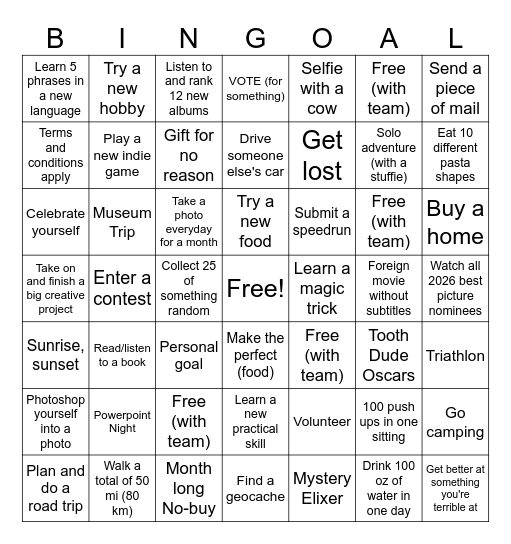 2026 Bingoal Bingo Card