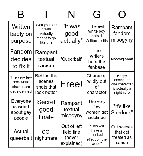 Bad Finale bingo Card