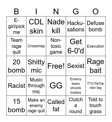 Call of Duty Bingo Card