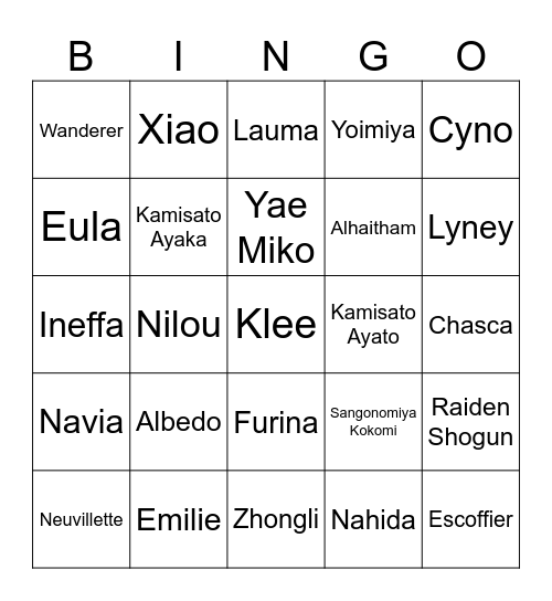 Genshin Limited 5-Stars (6.2) Bingo Card