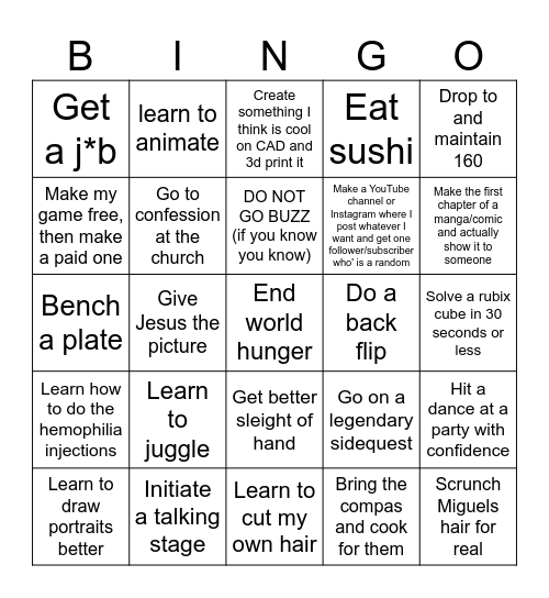 Ozzys 2026 Bingo card goals Bingo Card